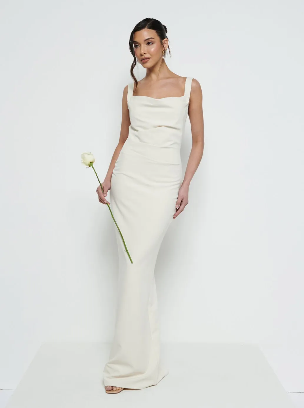 Harriet Cowl Neck Crepe Maxi Bridesmaid Dress - Champagne sold by Pretty Lavish