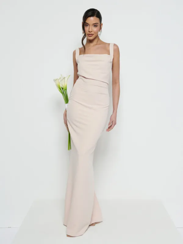 Harriet Cowl Neck Crepe Maxi Bridesmaid Dress - Blush sold by Pretty Lavish