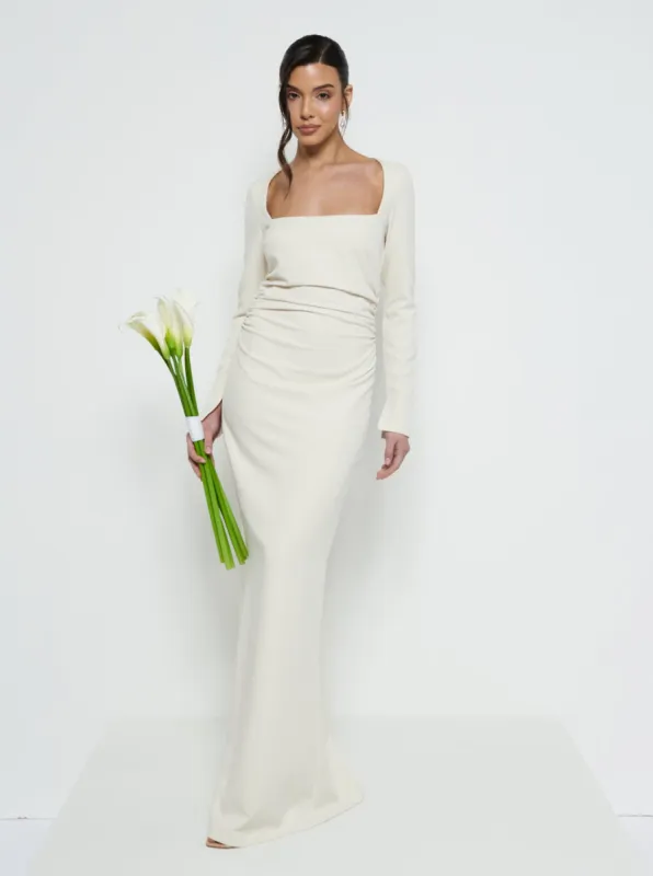 Reagan Square Neck Crepe Maxi Bridesmaid Dress - Champagne sold by Pretty Lavish