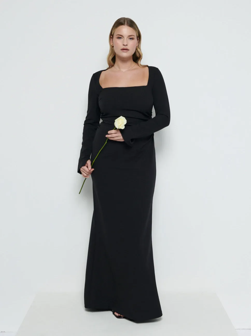 Reagan Square Neck Crepe Maxi Bridesmaid Dress - Black sold by Pretty Lavish