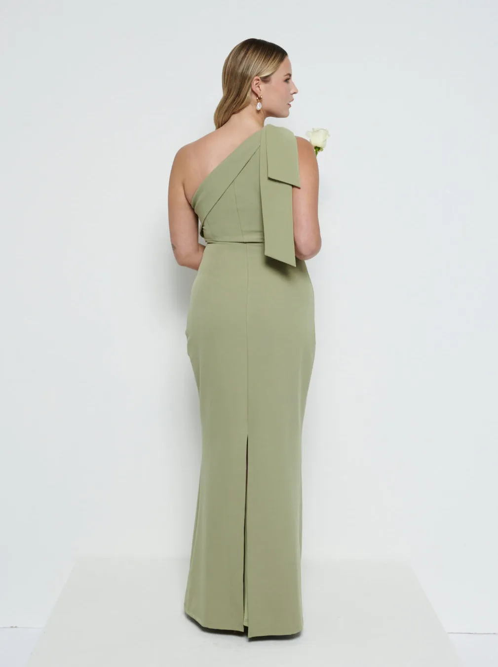 Nevaeh One Shoulder Crepe Maxi Bridesmaid Dress - Olive sold by Pretty Lavish product image thumbnail 3