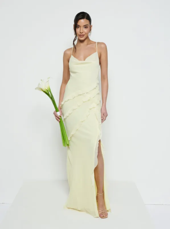 Constance Ruffle Chiffon Maxi Bridesmaid Dress - Lemon sold by Pretty Lavish
