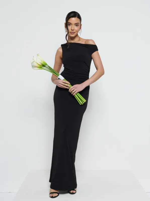 Mackenzie One Shoulder Jersey Bridesmaid Dress - Black sold by Pretty Lavish