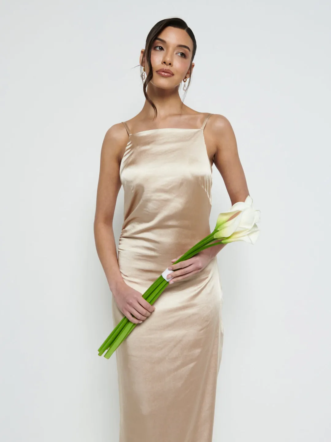 June Satin Maxi Bridesmaid Dress - Bronze sold by Pretty Lavish product image thumbnail 2