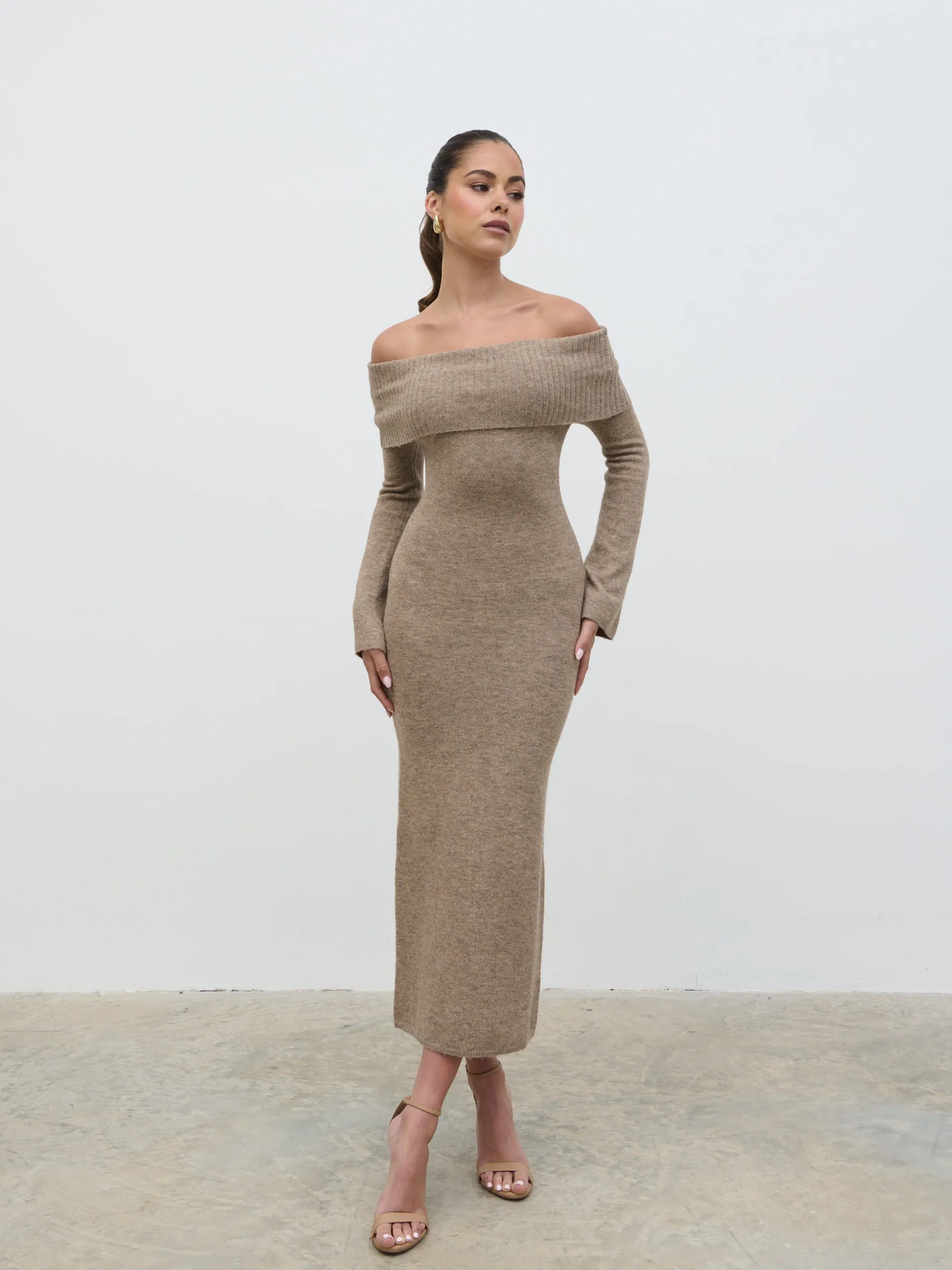 Soreya Bardot Soft Knit Dress - Brown Marl sold by Pretty Lavish product image thumbnail 5
