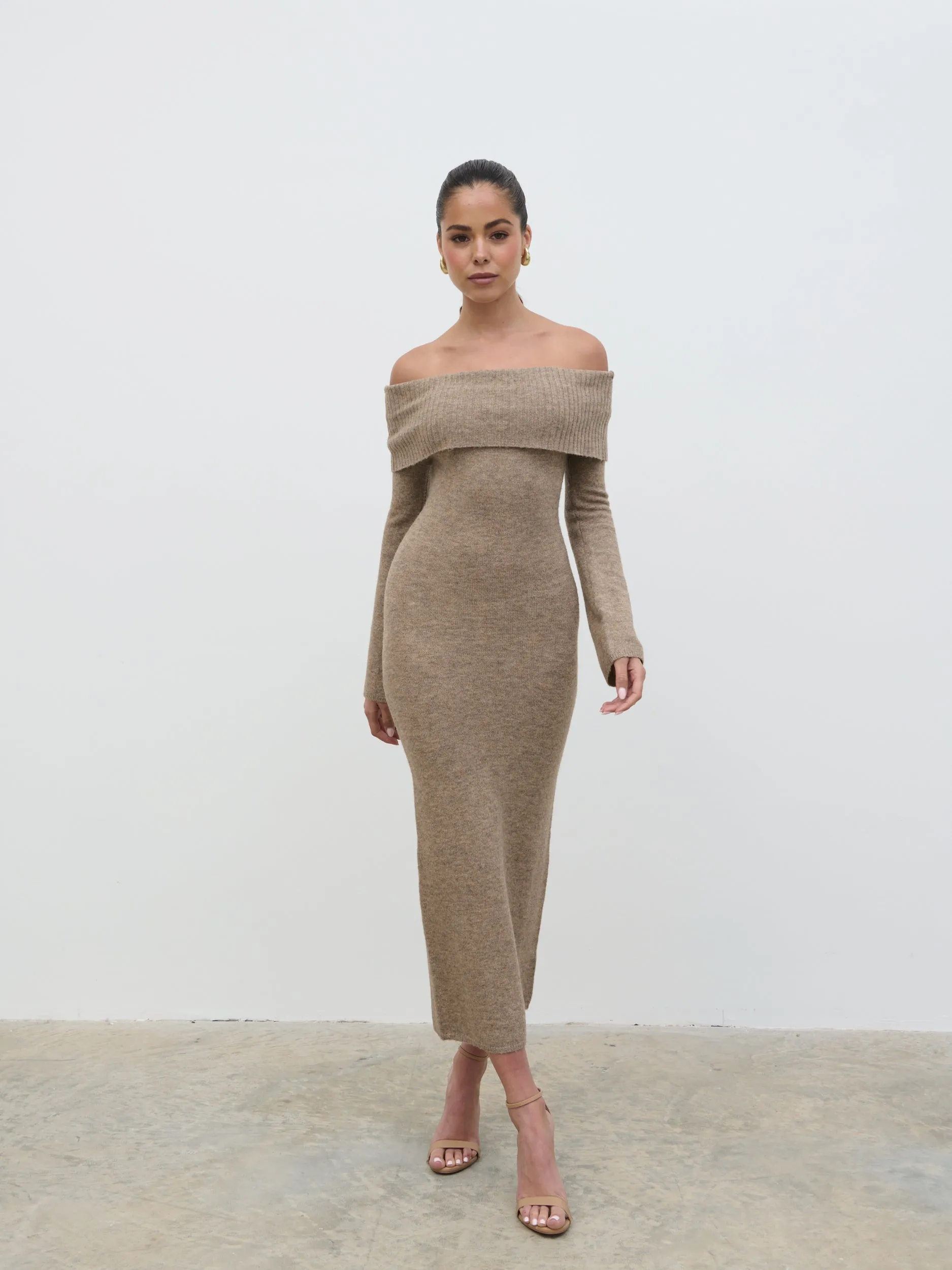 Soreya Bardot Soft Knit Dress - Brown Marl sold by Pretty Lavish product image thumbnail 4