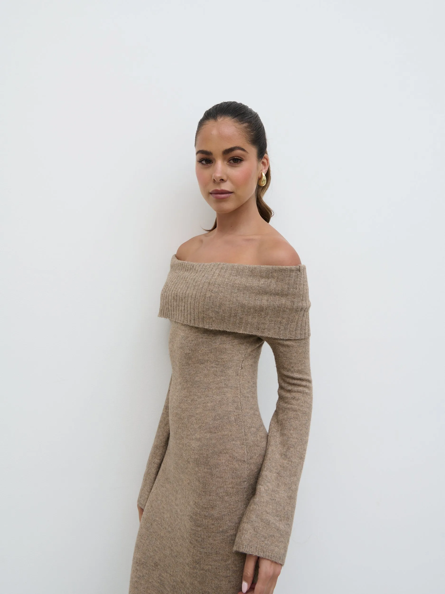 Soreya Bardot Soft Knit Dress - Brown Marl sold by Pretty Lavish product image thumbnail 2