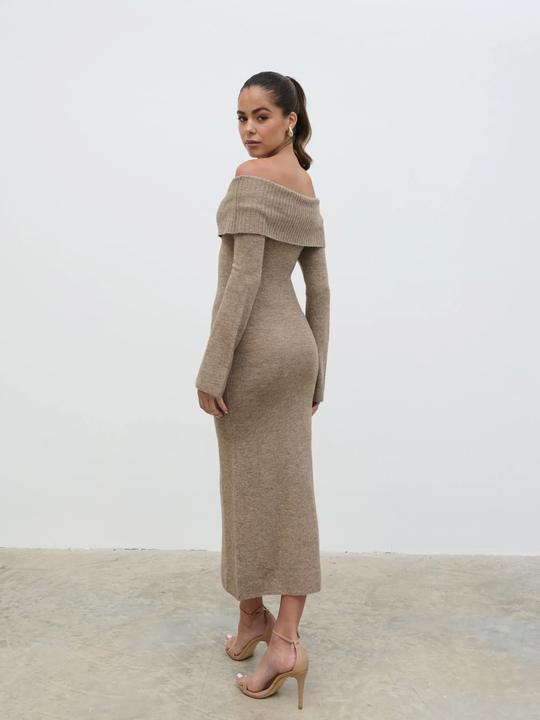 Soreya Bardot Soft Knit Dress - Brown Marl sold by Pretty Lavish product image thumbnail 3
