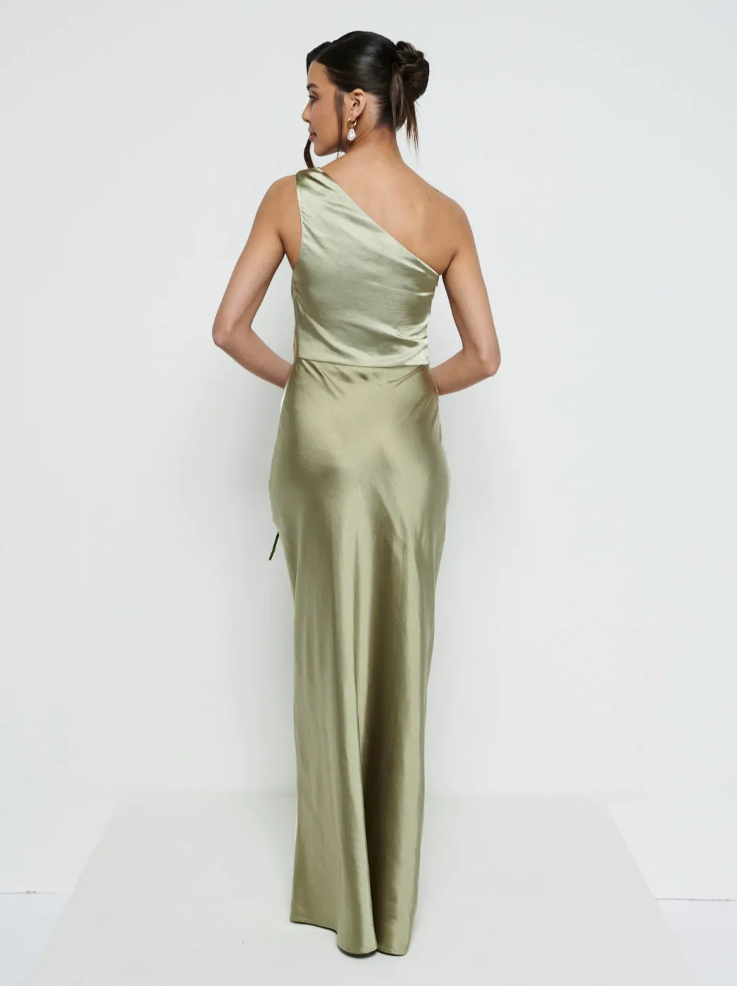 Juliet Ruched Maxi Bridesmaid Dress - Matte Olive sold by Pretty Lavish product image thumbnail 4