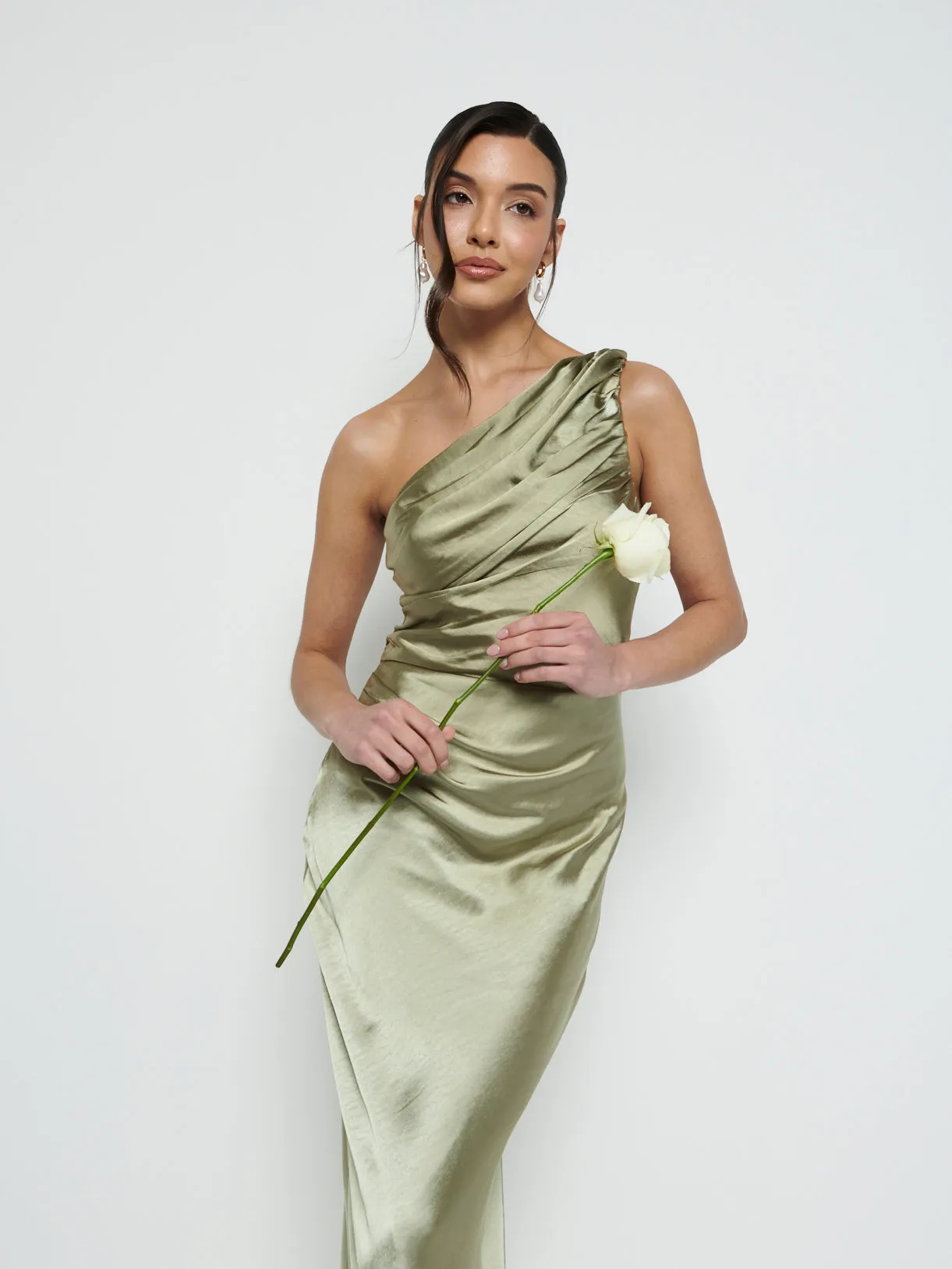 Juliet Ruched Maxi Bridesmaid Dress - Matte Olive sold by Pretty Lavish product image thumbnail 2