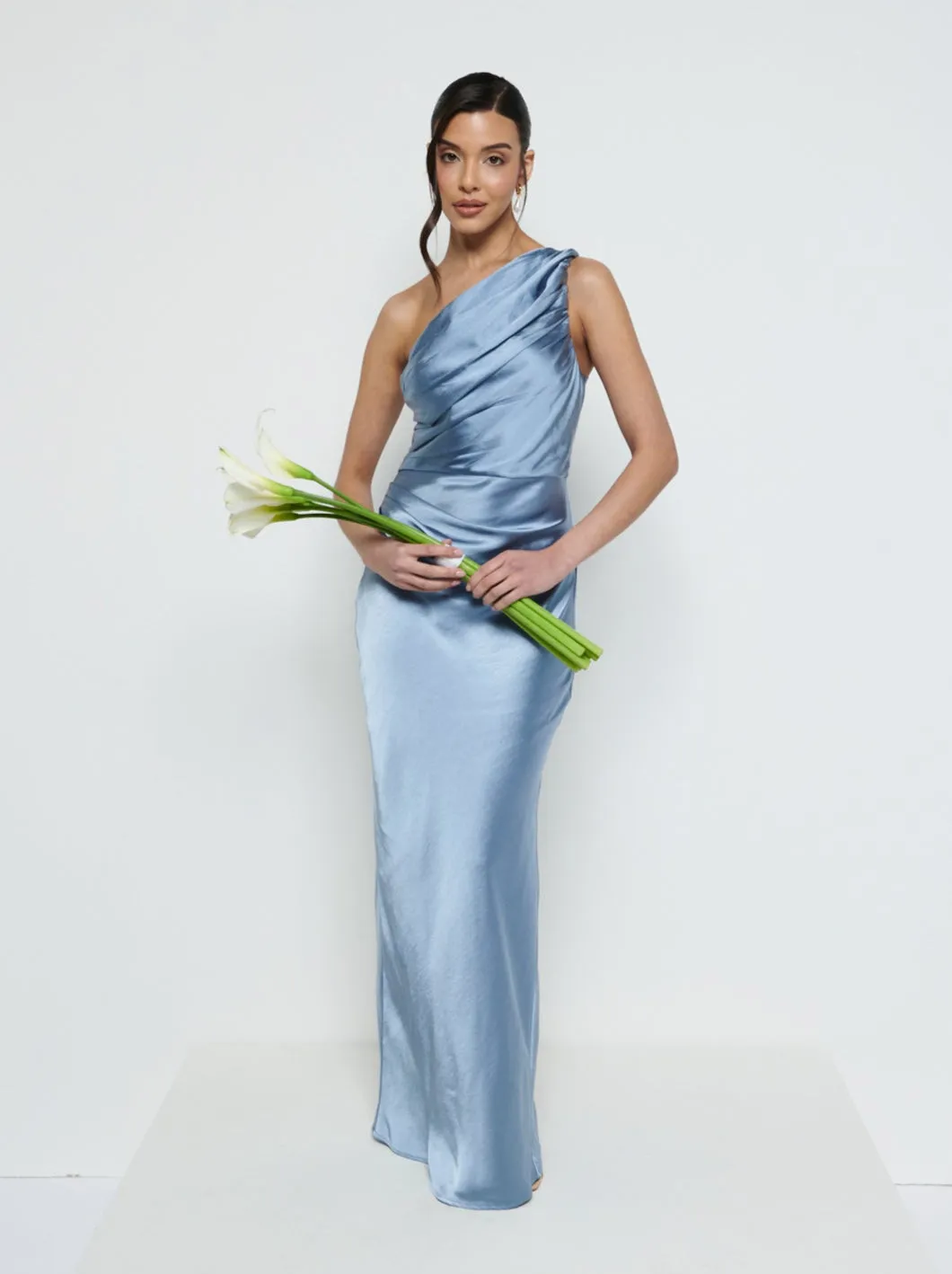 Juliet Ruched Maxi Bridesmaid Dress - Dusty Blue sold by Pretty Lavish product image thumbnail 4