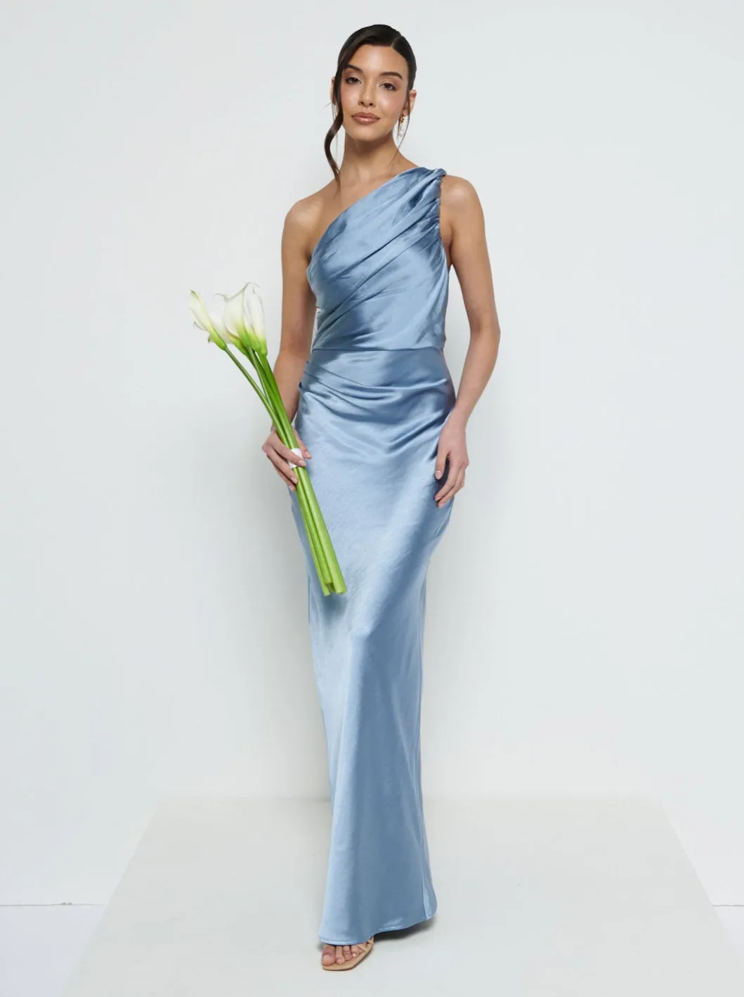 Juliet Ruched Maxi Bridesmaid Dress - Dusty Blue sold by Pretty Lavish