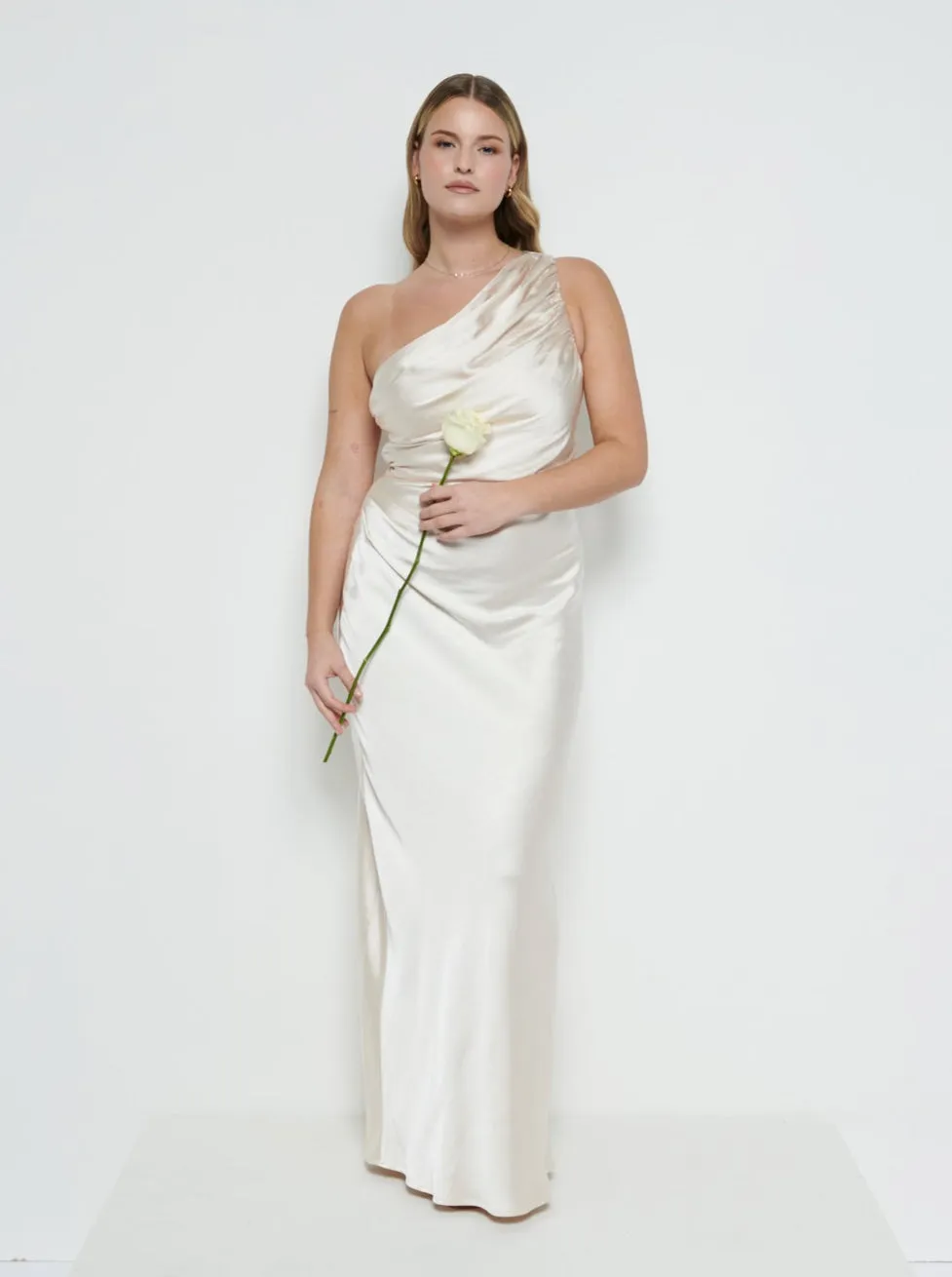 Juliet Ruched Maxi Bridesmaid Dress - Matte Champagne sold by Pretty Lavish