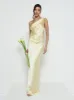 Juliet Ruched Maxi Bridesmaid Dress - Lemon sold by Pretty Lavish