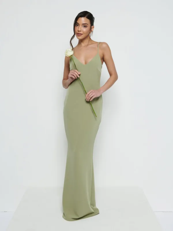 Tillie V-Neck Crepe Maxi Bridesmaid Dress - Olive sold by Pretty Lavish