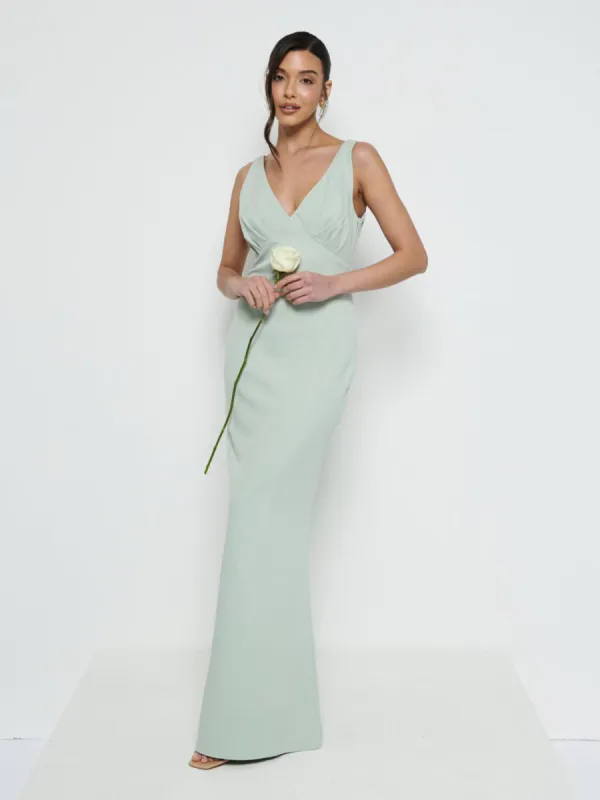 Esmee V-Neck Crepe Maxi Bridesmaid Dress - Sage sold by Pretty Lavish