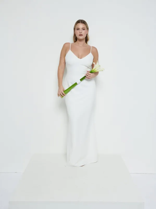 Tillie V-Neck Crepe Maxi Bridesmaid Dress - Ivory sold by Pretty Lavish