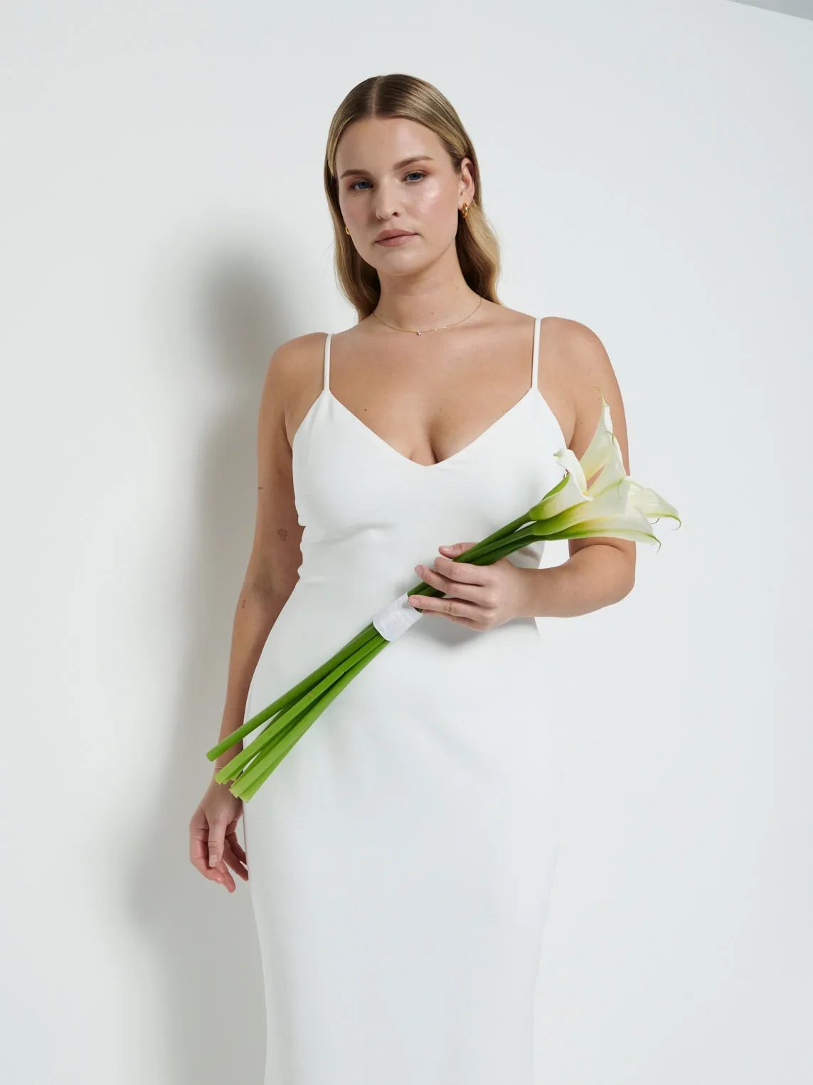 Tillie V-Neck Crepe Maxi Bridesmaid Dress - Ivory sold by Pretty Lavish product image thumbnail 3