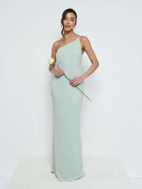 Amelia One Shoulder Crepe Maxi Bridesmaid Dress - Sage sold by Pretty Lavish