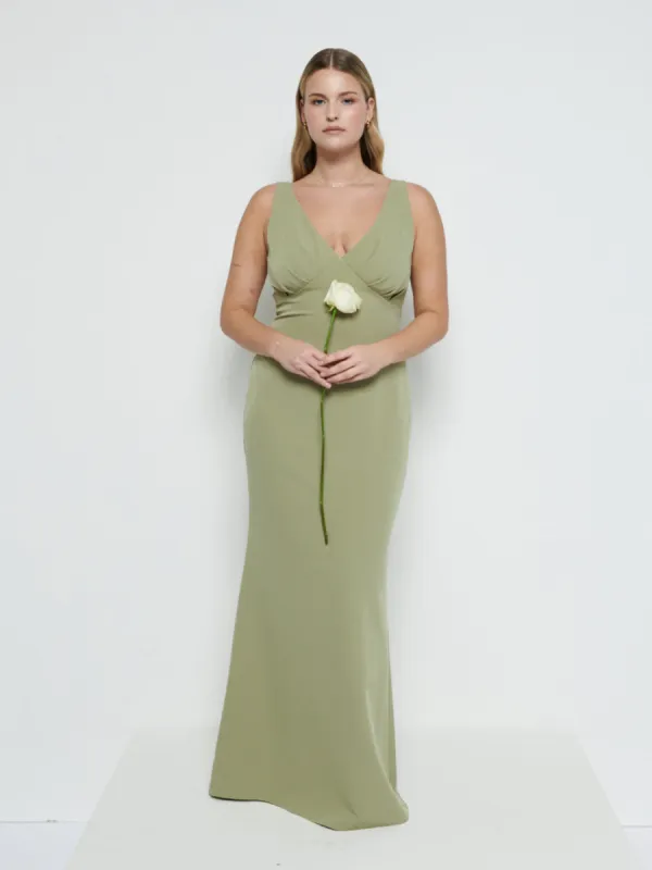 Esmee V-Neck Crepe Maxi Bridesmaid Dress - Olive sold by Pretty Lavish