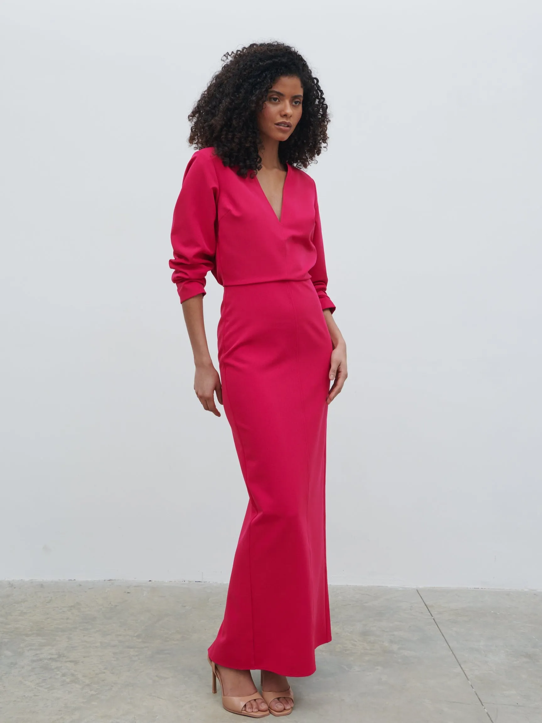 Escala V-Neck Maxi Dress - Fuchsia sold by Pretty Lavish product image thumbnail 4
