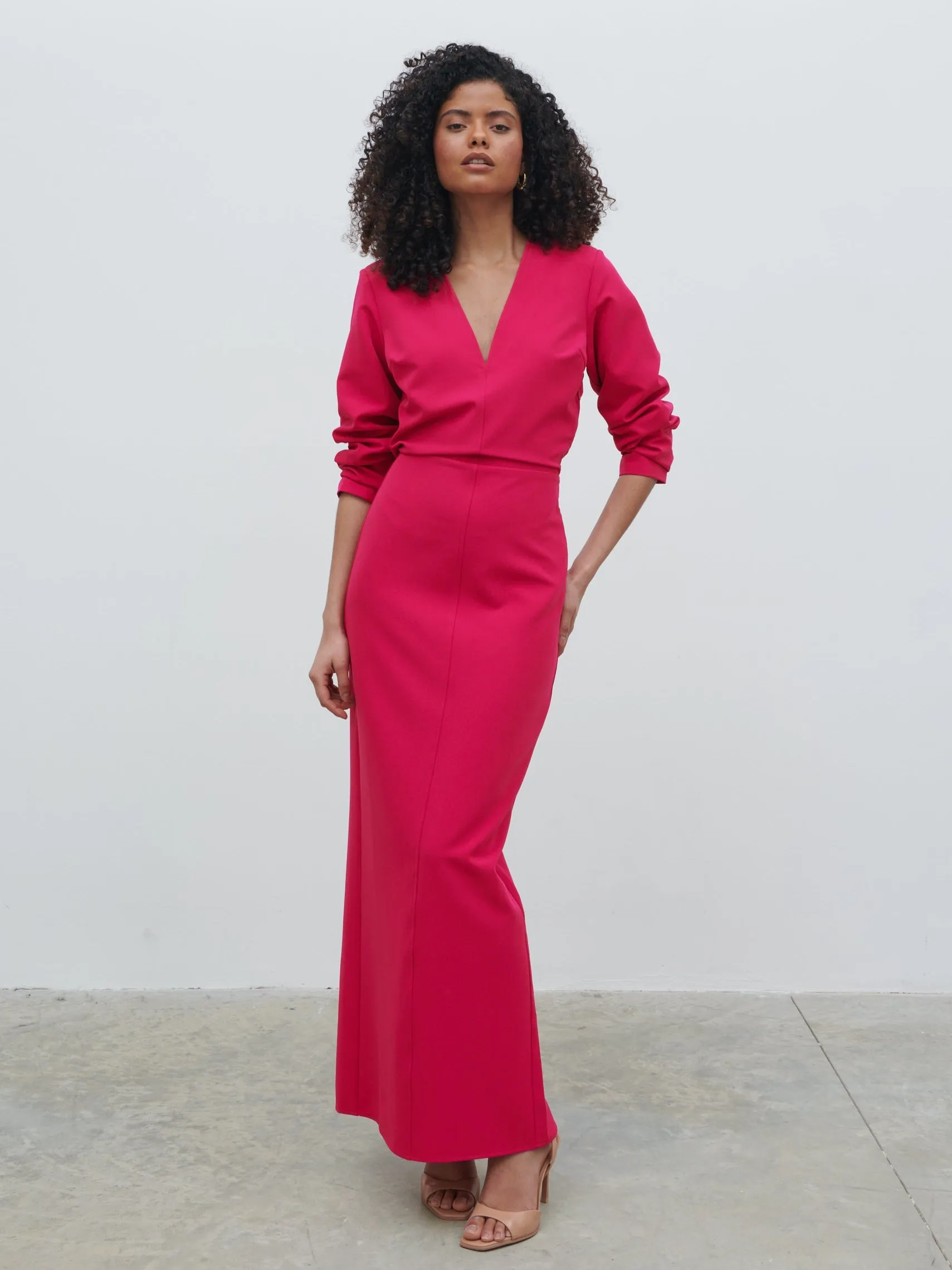 Escala V-Neck Maxi Dress - Fuchsia sold by Pretty Lavish product image thumbnail 3