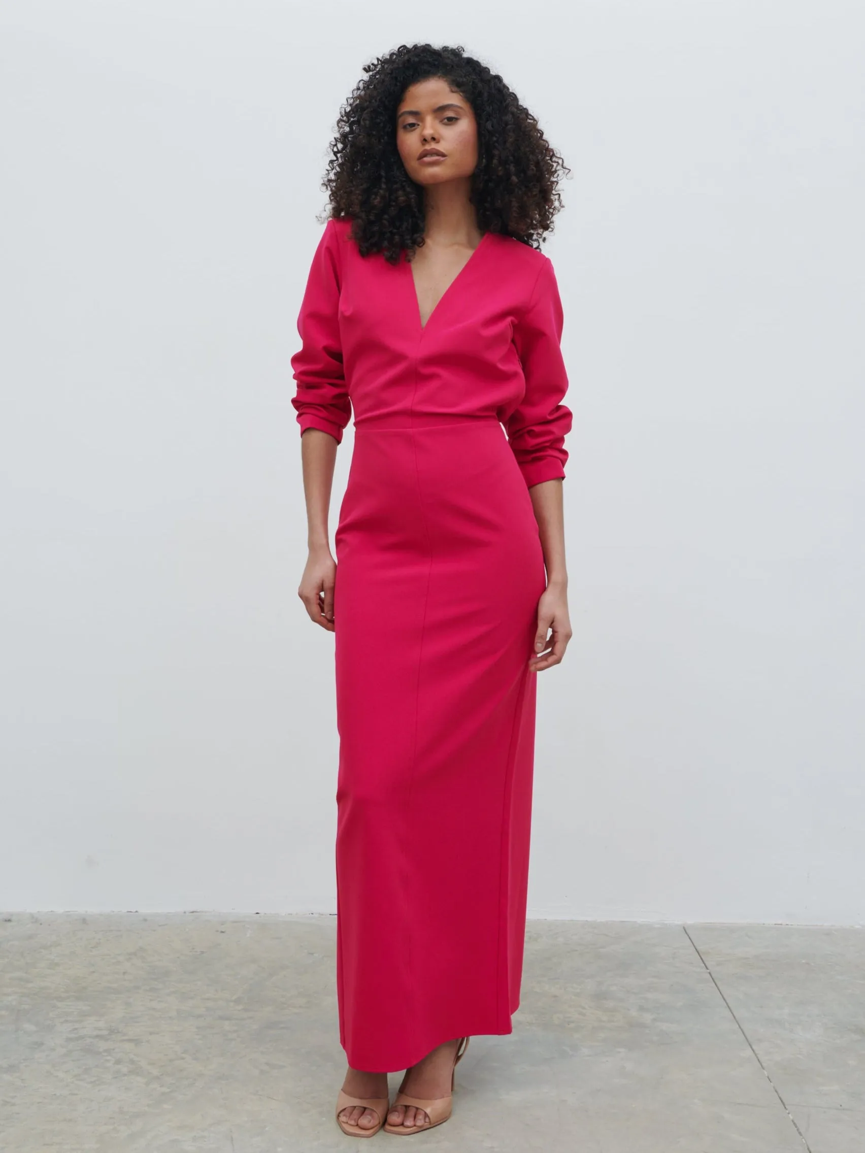 Escala V-Neck Maxi Dress - Fuchsia sold by Pretty Lavish