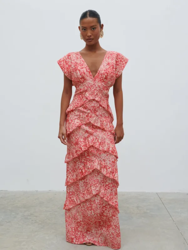 Tamsin Ruffle Dress - Pink Multi Abstract Print sold by Pretty Lavish