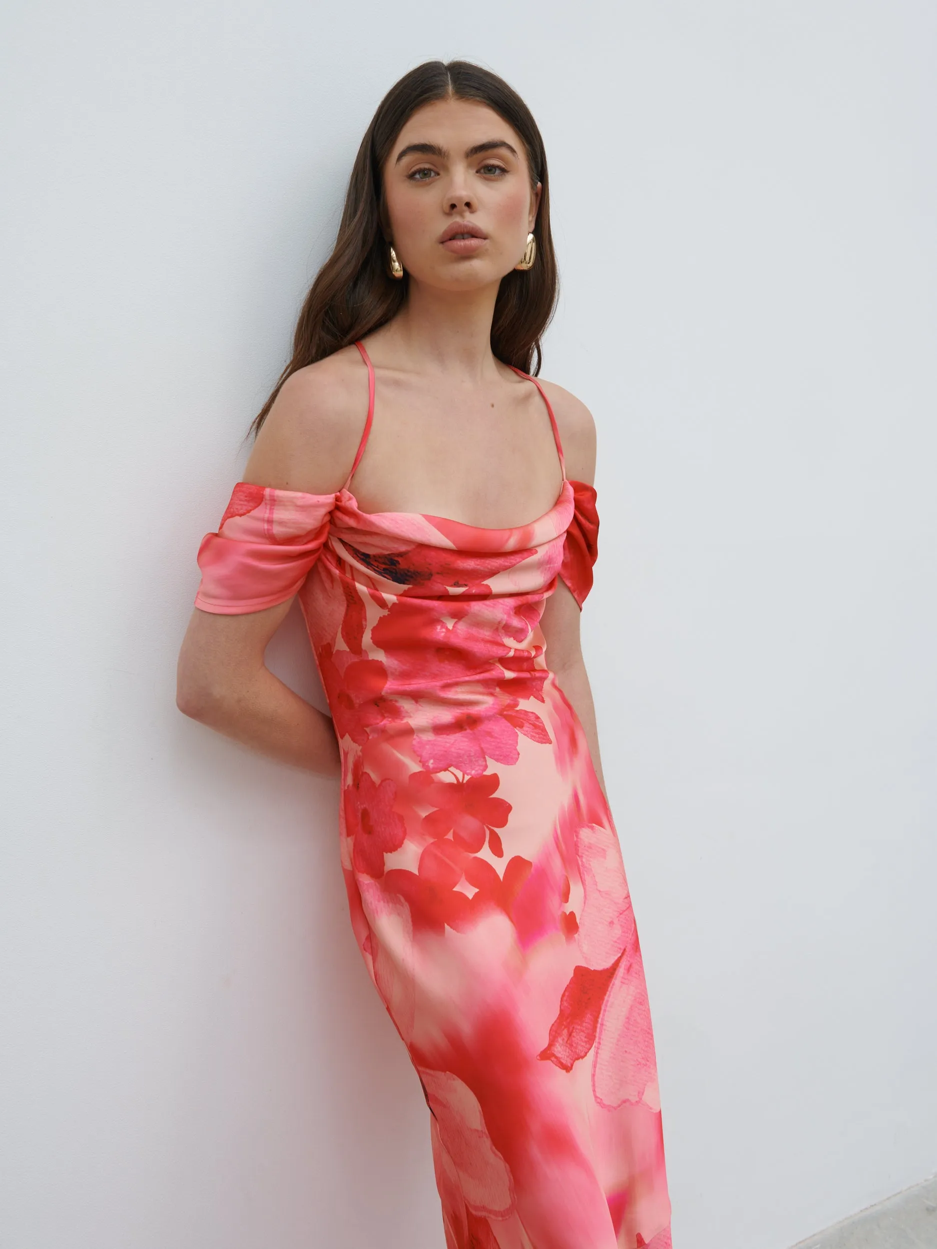 Daria Cowl Slip Maxi Dress - Pink Large Scale Floral sold by Pretty Lavish product image thumbnail 4