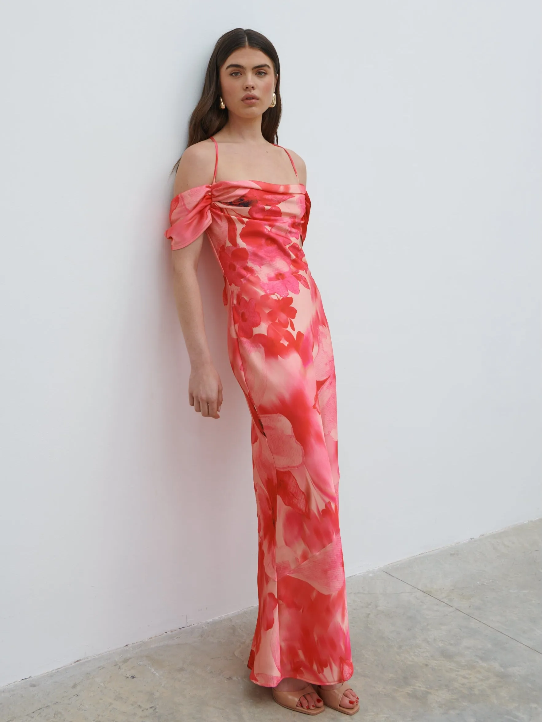 Daria Cowl Slip Maxi Dress - Pink Large Scale Floral sold by Pretty Lavish product image thumbnail 3