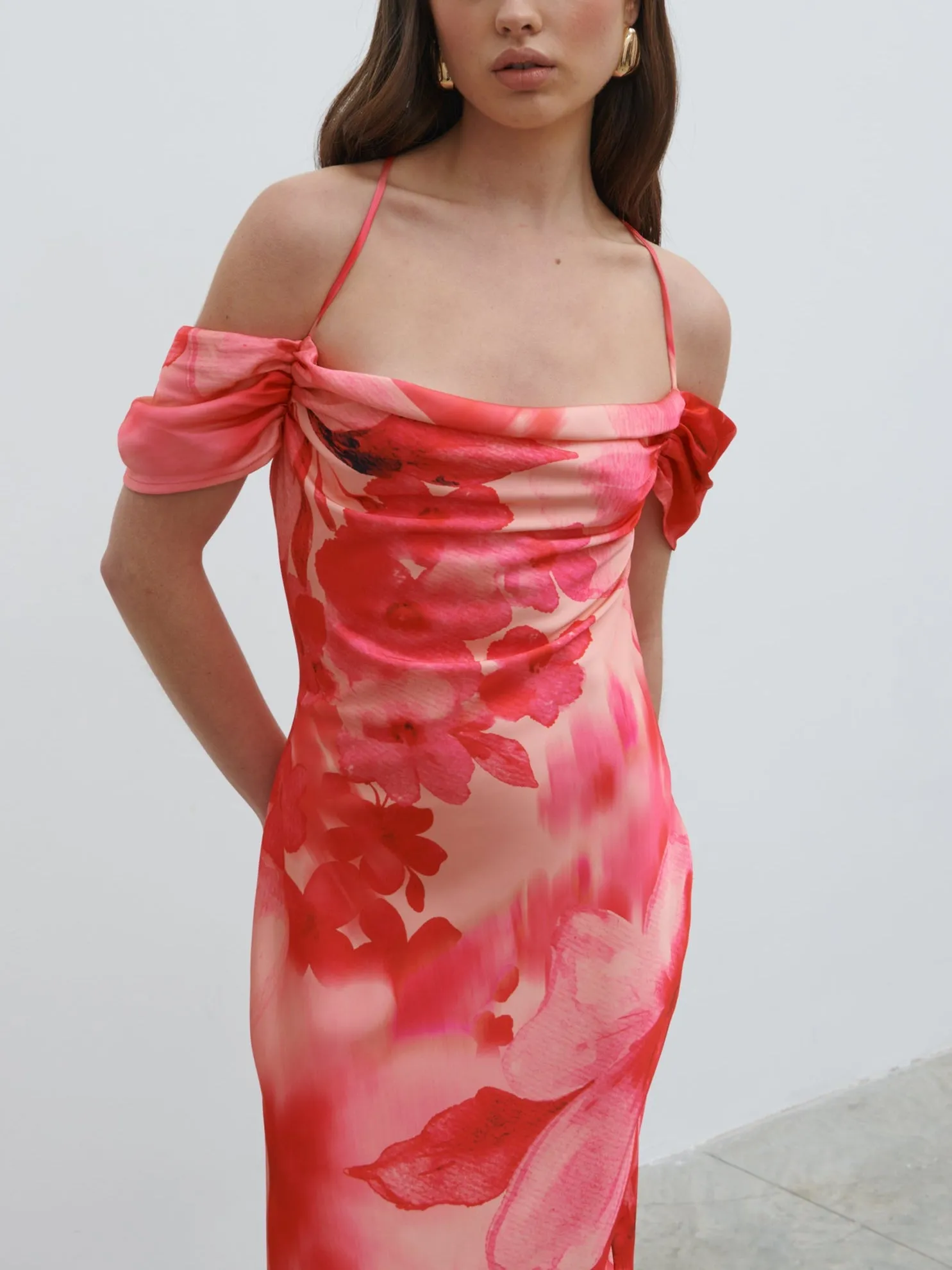 Daria Cowl Slip Maxi Dress - Pink Large Scale Floral sold by Pretty Lavish product image thumbnail 2