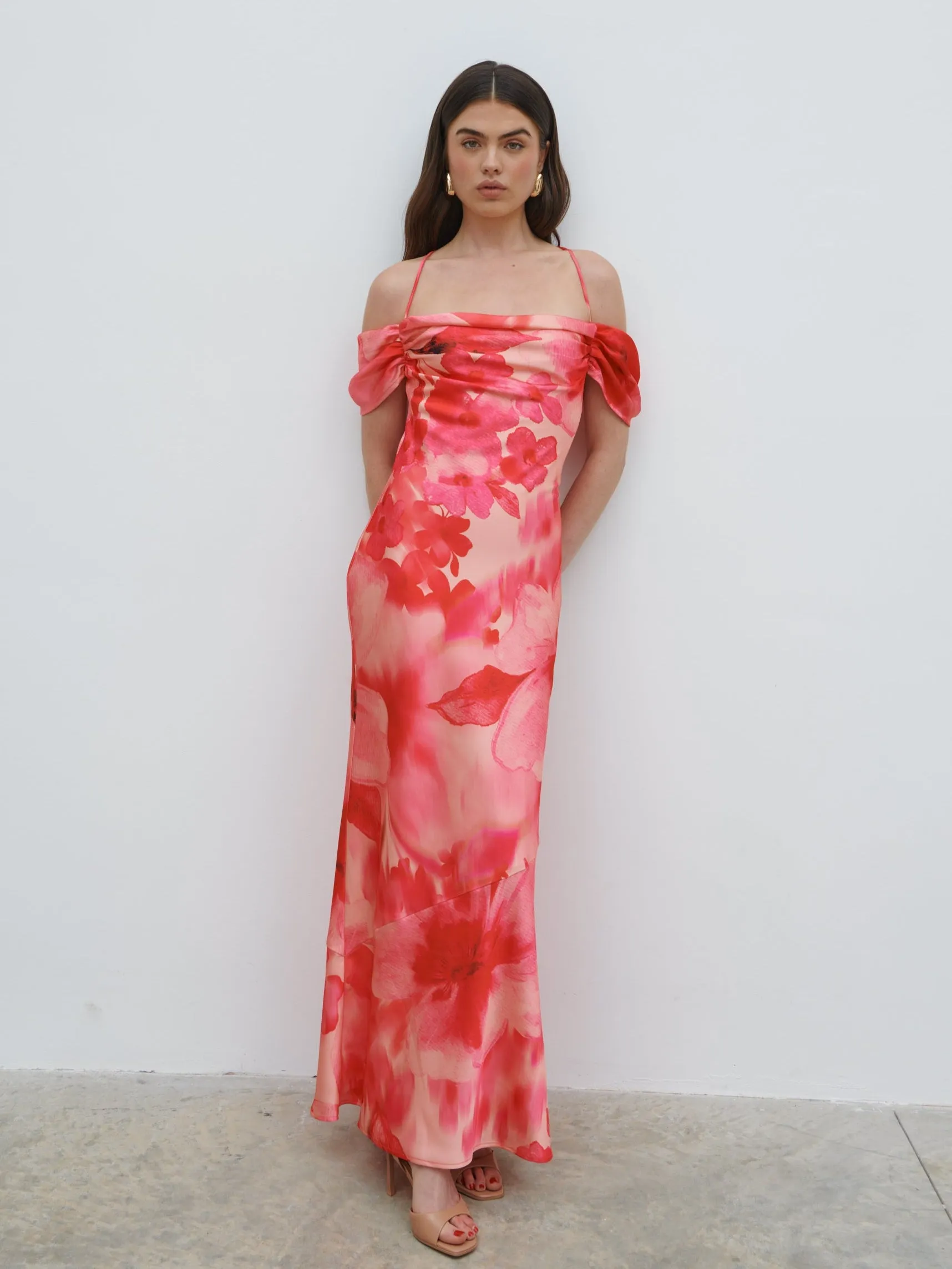 Daria Cowl Slip Maxi Dress - Pink Large Scale Floral sold by Pretty Lavish