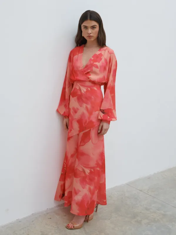 Theia Batwing Maxi Dress - Pink Large Scale Floral sold by Pretty Lavish