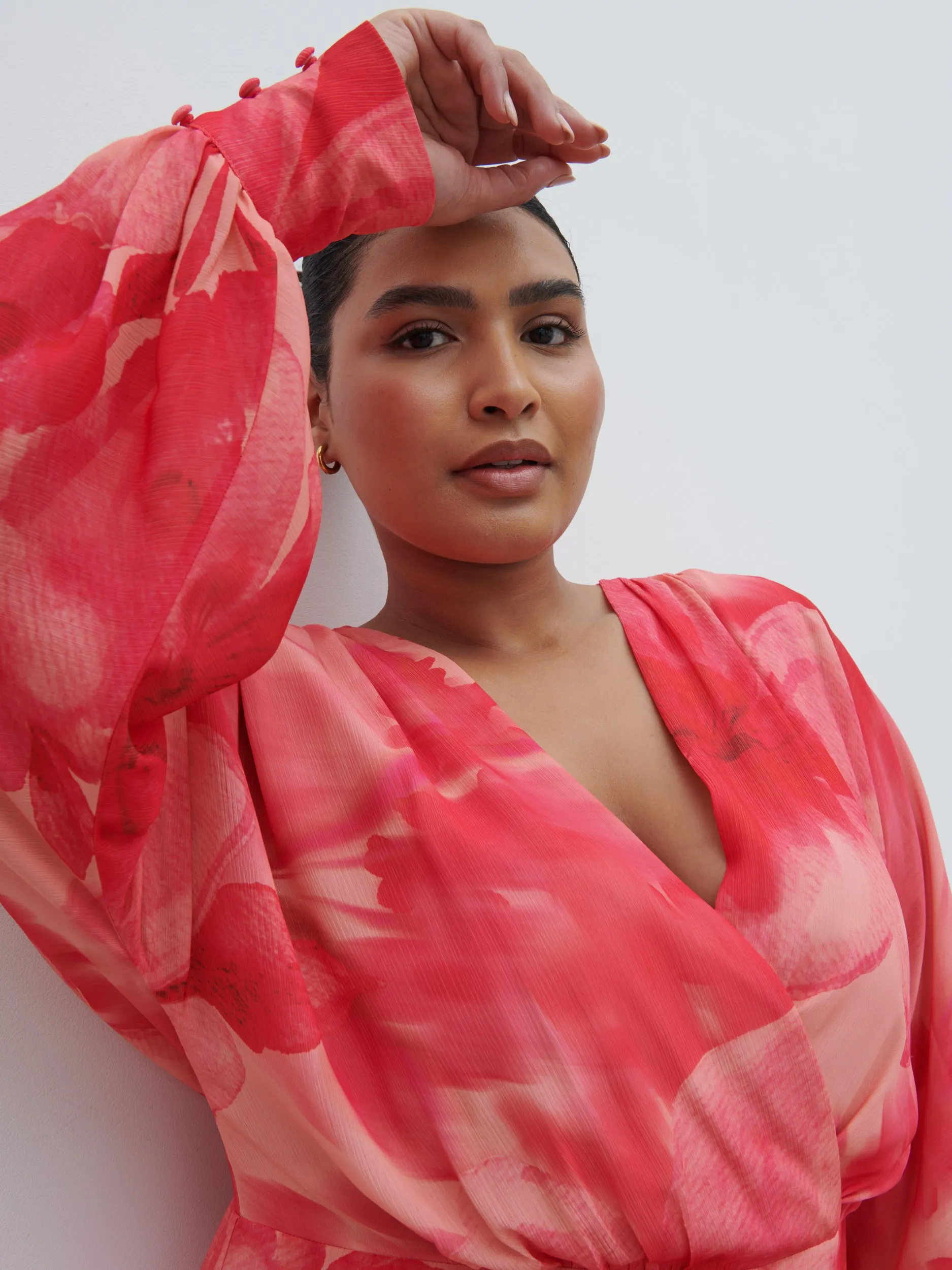 Theia Batwing Maxi Dress Curve - Pink Large Scale Floral sold by Pretty Lavish product image thumbnail 2