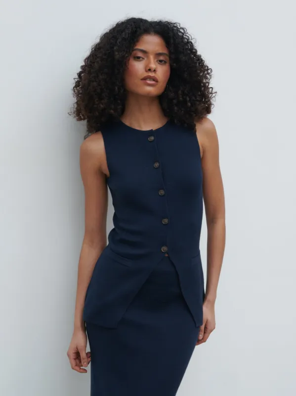 Alba Knit Waistcoat - Navy sold by Pretty Lavish