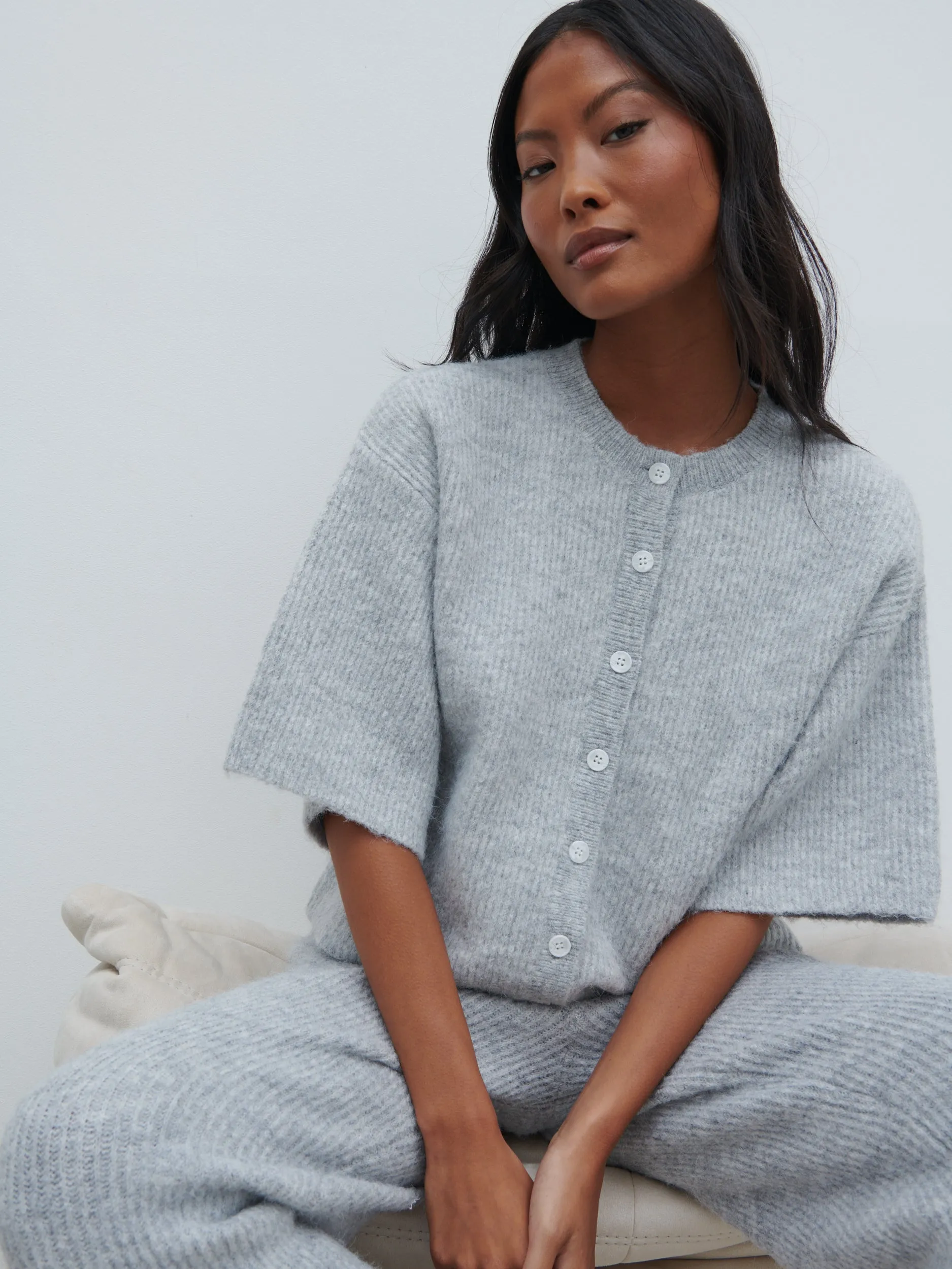 Ovalie Rib Knit Top - Grey Marl sold by Pretty Lavish