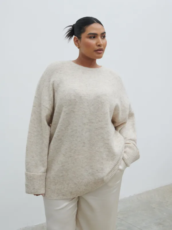 Nina Knit Jumper Curve - Beige Marl sold by Pretty Lavish