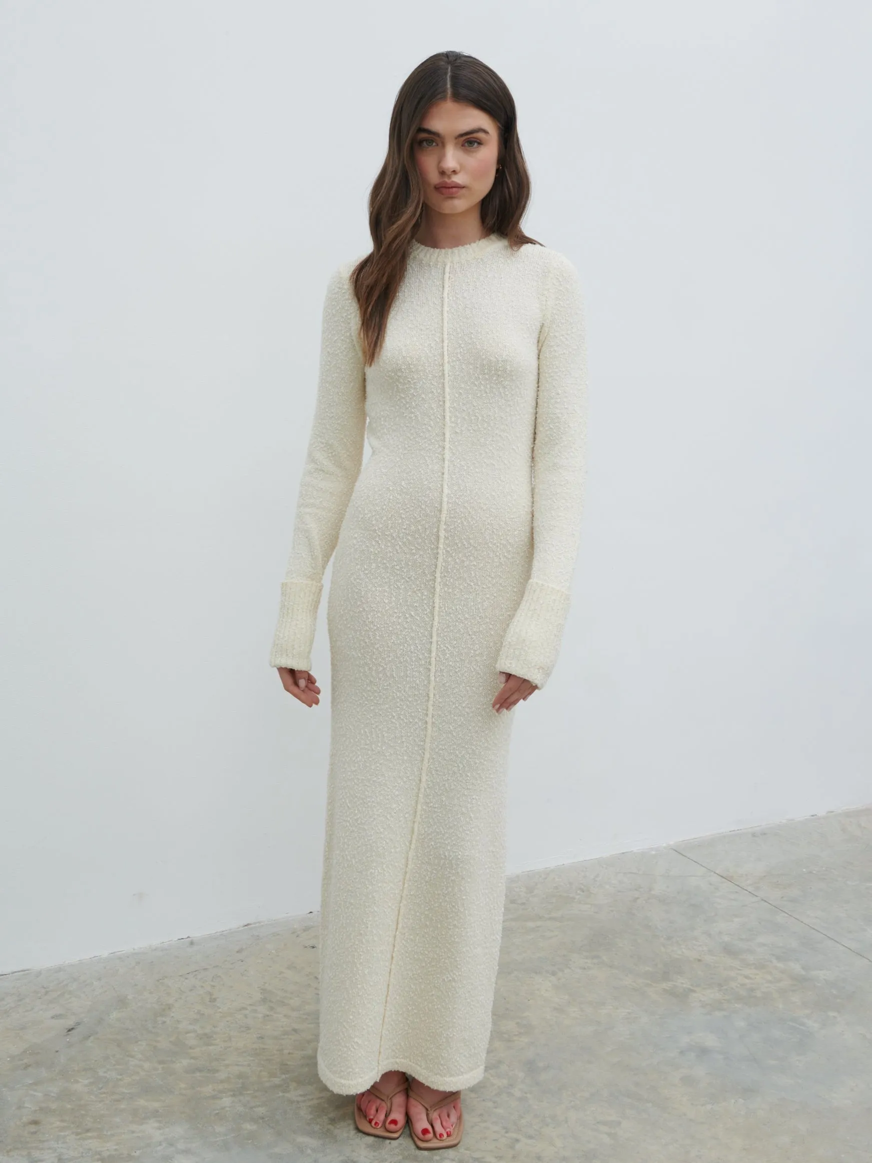 Nala Boucle Exposed Seam Knit Midaxi Dress - Cream sold by Pretty Lavish product image thumbnail 5