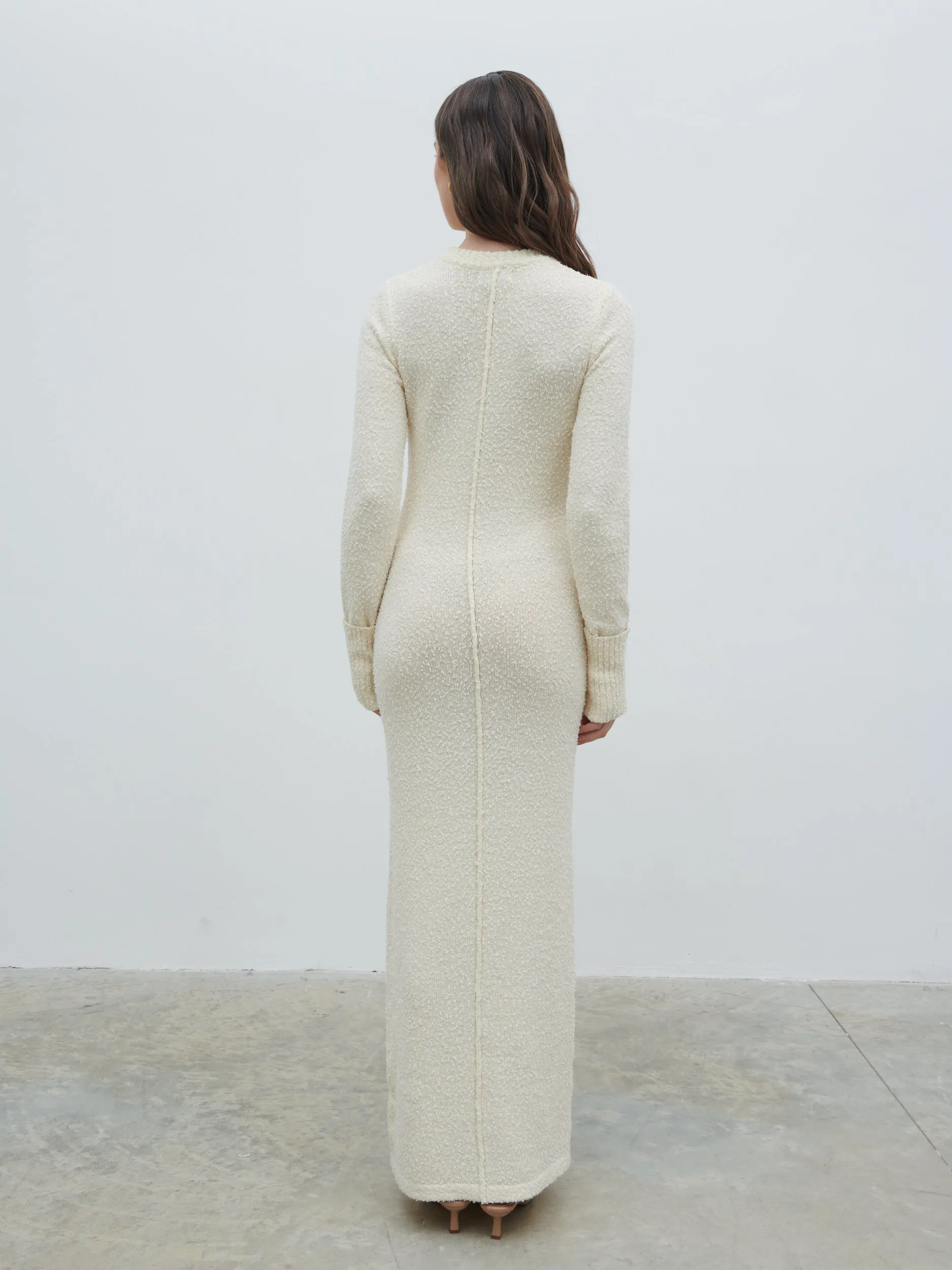 Nala Boucle Exposed Seam Knit Midaxi Dress - Cream sold by Pretty Lavish product image thumbnail 4