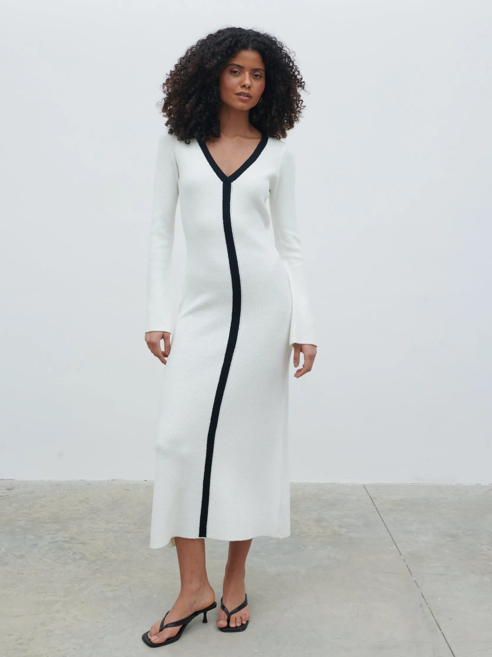 Ailey Contrast Seam Knit Midaxi Dress - Cream and Black sold by Pretty Lavish product image thumbnail 3