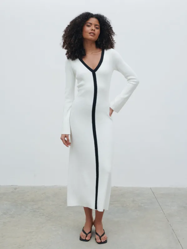 Ailey Contrast Seam Knit Midaxi Dress - Cream and Black sold by Pretty Lavish