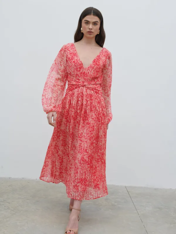 Jade Pleated Midaxi Dress - Pink Multi Abstract Print sold by Pretty Lavish