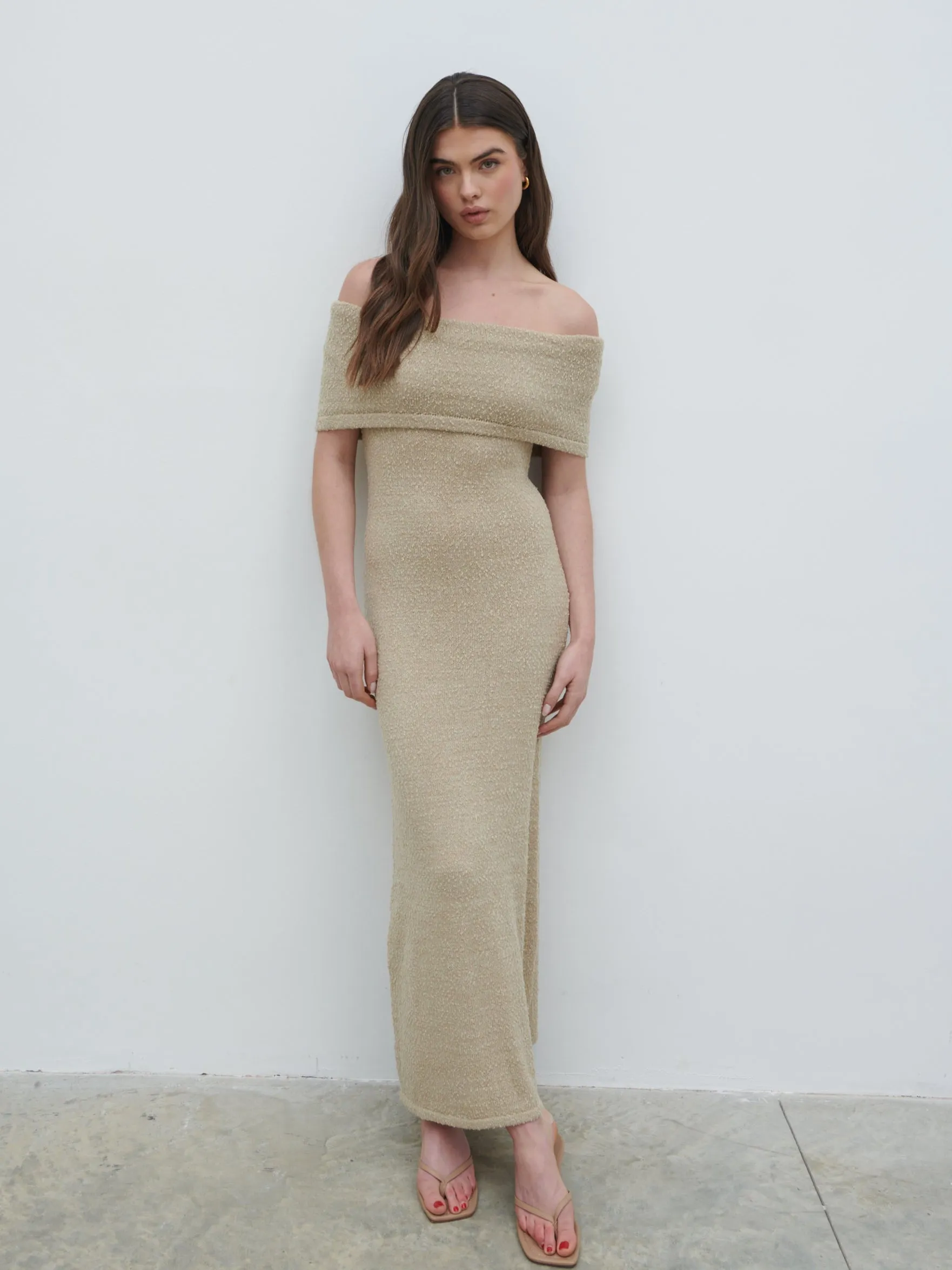 Selma Boucle Knit Maxi Dress - Stone sold by Pretty Lavish