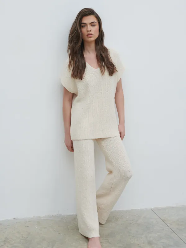 Katya Rib Knit Trousers - Cream sold by Pretty Lavish