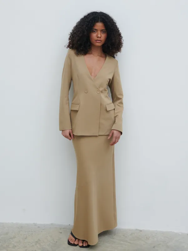Jean Collarless Blazer - Camel Beige sold by Pretty Lavish