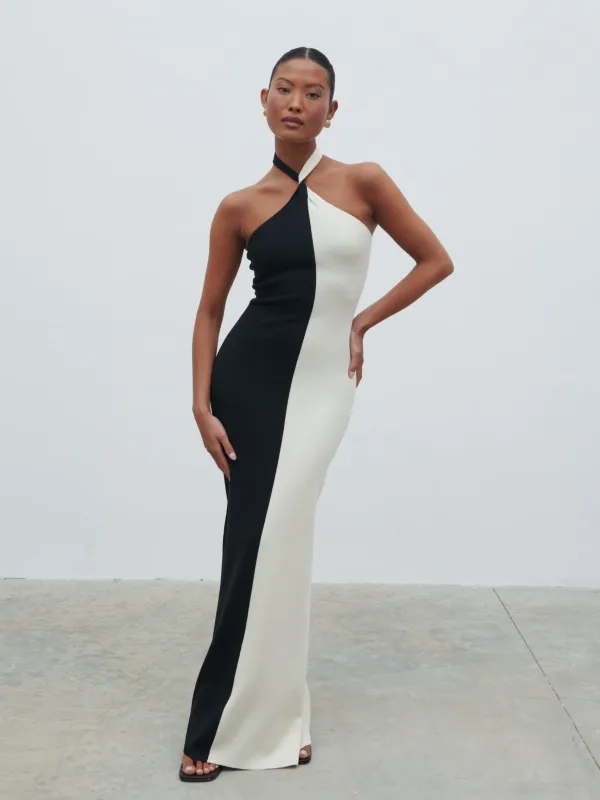 Berkley Contrast Knit Maxi Dress - Cream and Black sold by Pretty Lavish