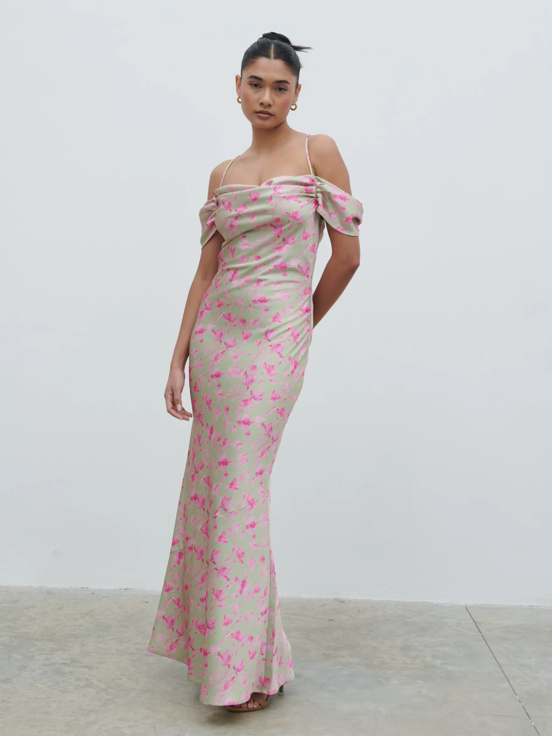 Daria Cowl Slip Maxi Dress - Olive and Fuchsia Petal Floral sold by Pretty Lavish product image thumbnail 3