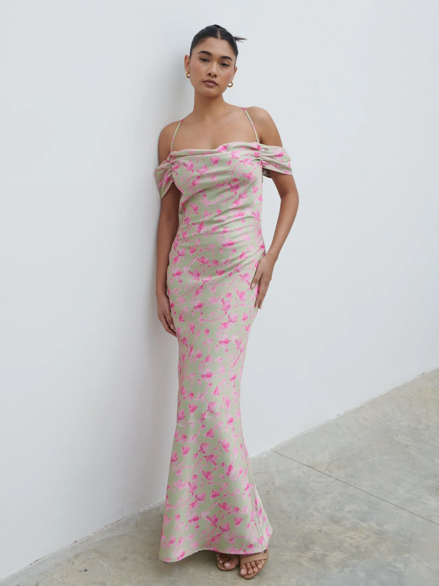 Daria Cowl Slip Maxi Dress - Olive and Fuchsia Petal Floral sold by Pretty Lavish product image thumbnail 5