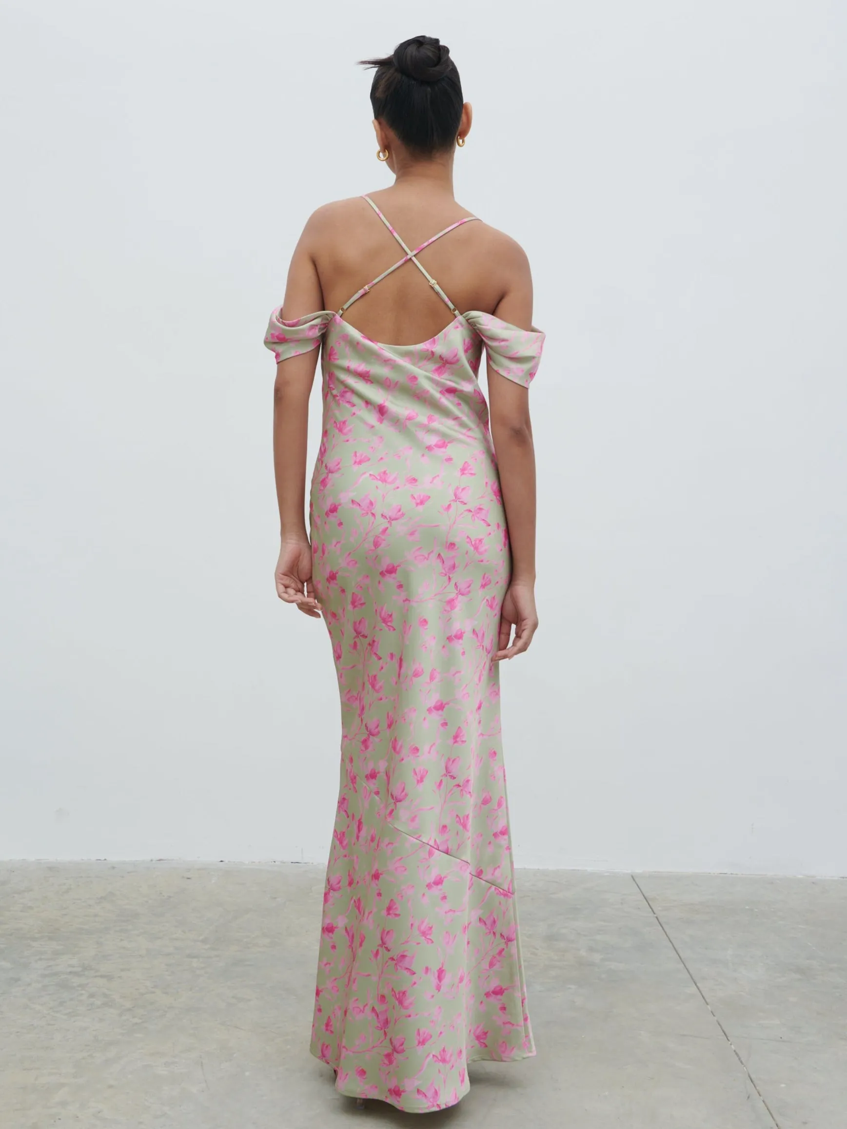 Daria Cowl Slip Maxi Dress - Olive and Fuchsia Petal Floral sold by Pretty Lavish product image thumbnail 4