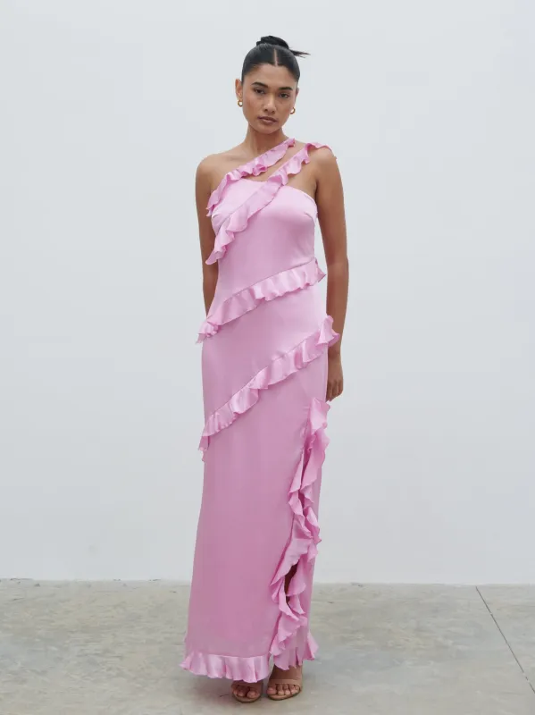 Sabina One Shoulder Ruffle Maxi Dress - Lilac Pink sold by Pretty Lavish